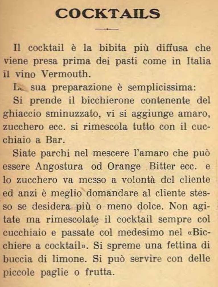 il Cocktail nel 1920 - Italia - nel libro di Ferruccio Mazzon